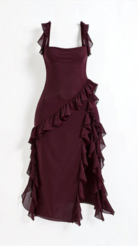 Avery Maxikleid mit Rüschen – Dunkel lila