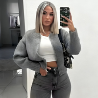 Damen Übergröße Reißverschluss Strickjacke | Strick – Grau