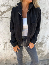 Briella Cord-Hoodie mit Reißverschluss – Schwarz