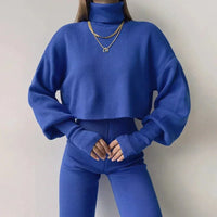 Caitronia Rollkragenpullover und Hosenset – Blau