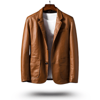 Klassische Reverskragen Lederjacke – Braun