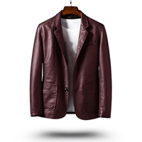 Klassische Reverskragen Lederjacke – Weinrot