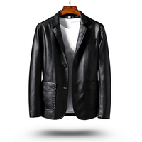 Klassische Reverskragen Lederjacke – Schwarz