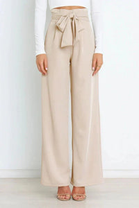 Chantal Weite Hose mit Bindegürtel – Beige
