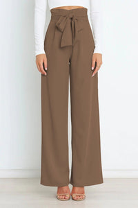 Chantal Weite Hose mit Bindegürtel – Braun