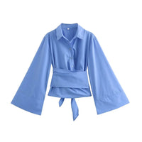 Charissa Kimonobluse mit breitem Schleifengürtel – Blau