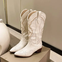 Mittellange Cowboystiefel Für Damen | Bestickt – Beige