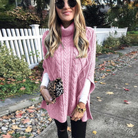 Colette Rollkragen-Poncho mit Zopfmuster – Rosa