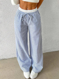 Daphne - Lässige Hose mit weitem Bein - Streifendruck – Himmelblau
