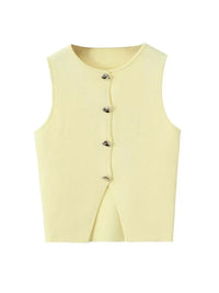 Deasia Gestricktes Crop-Top mit Frontschlitz – Gelb