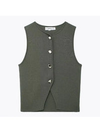 Deasia Gestricktes Crop-Top mit Frontschlitz – Grau