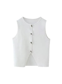 Deasia Gestricktes Crop-Top mit Frontschlitz – Weiß