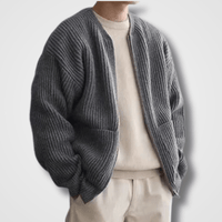 Herren Strick Langarm Warme Strickjacke | Reißverschluss – Grau