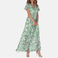 Susanna | Elegantes und fließendes Kleid in A-Linie mit Blumenmuster für Frauen – Grün