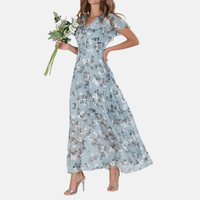 Susanna | Elegantes und fließendes Kleid in A-Linie mit Blumenmuster für Frauen – Himmelblau