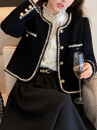 Emelda Vintage-Tweed-Blazer – Schwarz