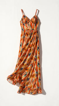Hanne Ärmelloses Kleid mit Blumendruck – Orange Rot