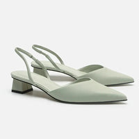 Damen Spitzer Zehe Niedrigem Absatz Sandalen | Bequeme – Grün
