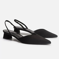 Damen Spitzer Zehe Niedrigem Absatz Sandalen | Bequeme – Schwarz