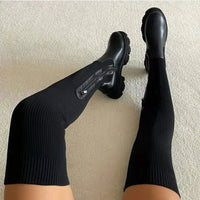 Jamaika Oberschenkelhohe Sockenstiefel – Schwarz