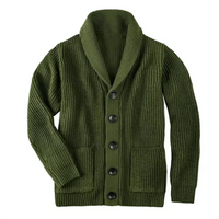 Japheth Gerippte Strickjacke mit Kragen – Grün