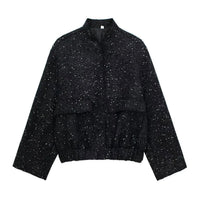 Damen Kurze Pailletten Jacke | Langarm – Schwarz (Ohne Pailletten)