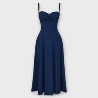 Paula | Exklusives Midi-Kleid mit Korsett – Dunkelblau