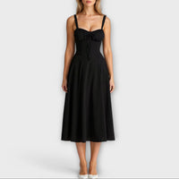 Paula | Exklusives Midi-Kleid mit Korsett – Schwarz