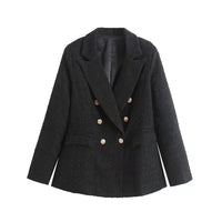 Krizzy Zweireihiger Tweed-Blazer – Schwarz