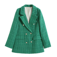 Krizzy Zweireihiger Tweed-Blazer – Grün