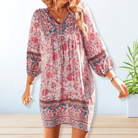Phoebe | Boho Kleid mit Druck und fließendem Schnitt für Frauen – Rosa