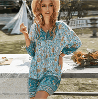 Phoebe | Boho Kleid mit Druck und fließendem Schnitt für Frauen – Hellgrün