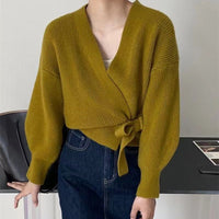 Leighanne Wickelstrickpullover – Oliv