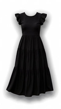 Leni Gesmoktes Midikleid – Schwarz