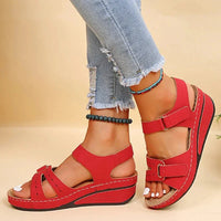Damen Bequeme Verstellbare Riemen Plattform Sandalen | Offene Zehe – Rot