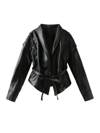 Madonna Lederjacke mit Bindegürtel – Schwarz