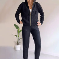 Damen Zweiteiliges Warme Set | Bequeme – Schwarz