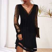 Maria - Elegantes und stilvolles schwarzes Kleid mit durchsichtigen Ärmeln für Frauen – Schwarz
