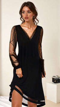 Alisa - Damen Abendkleid elegant mit Pailletten – Schwarz