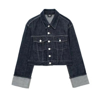 Mithi Gekürzte Denim-Jacke mit Losen Ärmeln – Marine