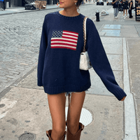 Noemi Gestrickter Pullover mit Amerikanischer Flagge – Marine