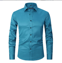 Herren Knopf Daunen Langarm Hemd | Schlanke Passform – Seeblau