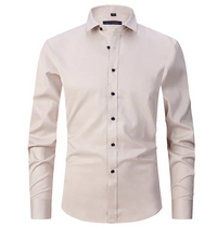 Herren Knopf Daunen Langarm Hemd | Schlanke Passform – Creme