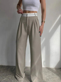 Olga Hochtaillierte Hose mit Weitem Bein – Grau