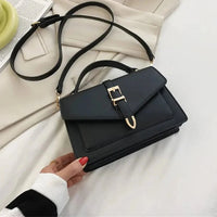 Olive Flap Leder-Umhängetasche – Schwarz