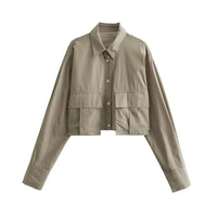 Piper Cropped Langarm- Hemd – Khaki
