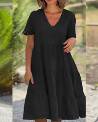 Lucy | Elegantes und fließendes Kleid mit V-Ausschnitt für Frauen – Schwarz