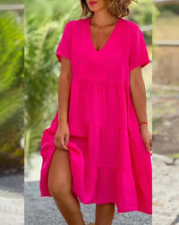 Lucy | Elegantes und fließendes Kleid mit V-Ausschnitt für Frauen – Rosa
