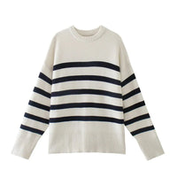 Rosalind Gestrickter Streifenpullover – Weiß