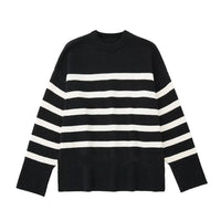 Rosalind Gestrickter Streifenpullover – Schwarz